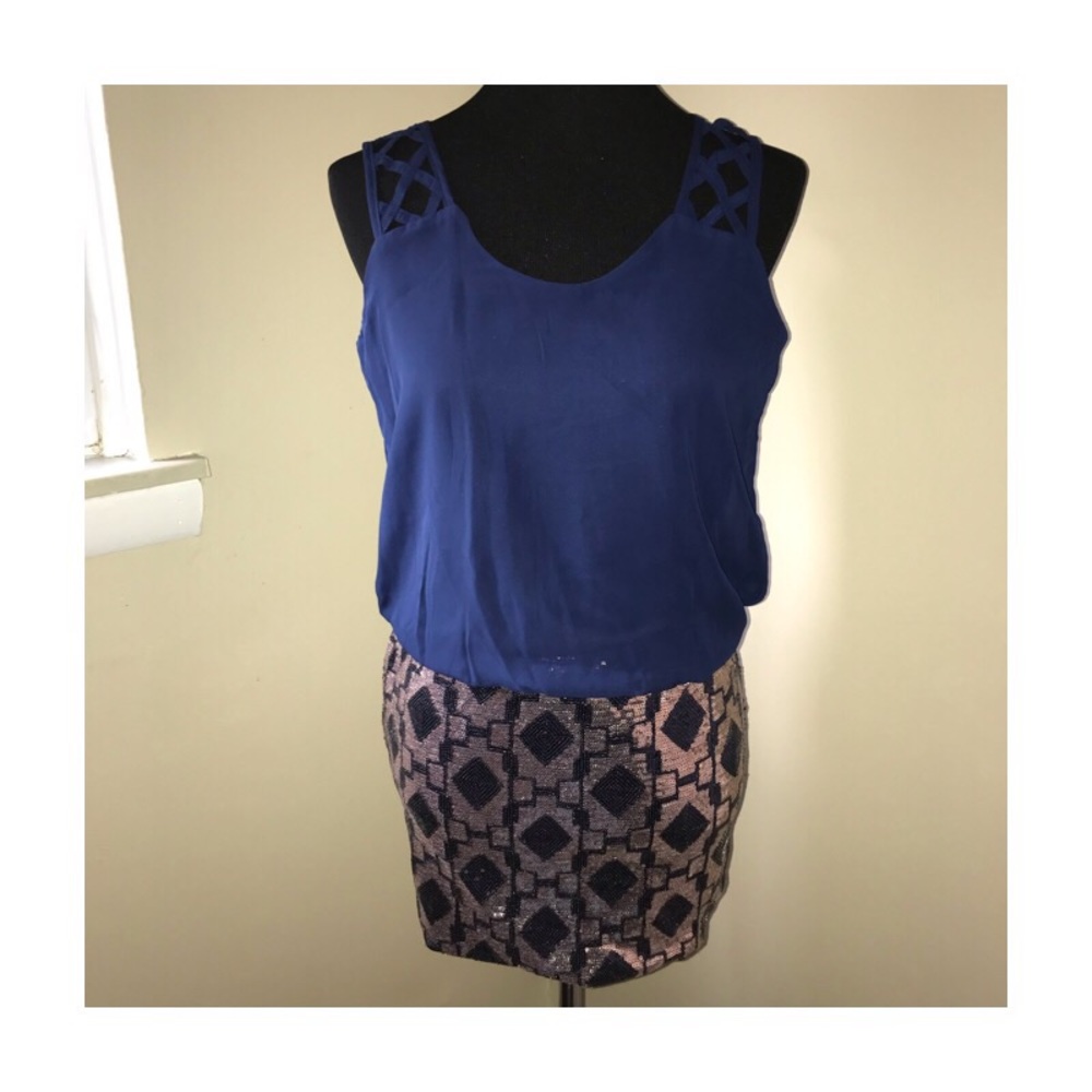 Love Reign Rose Gold and Navy Sequin Mini Dress